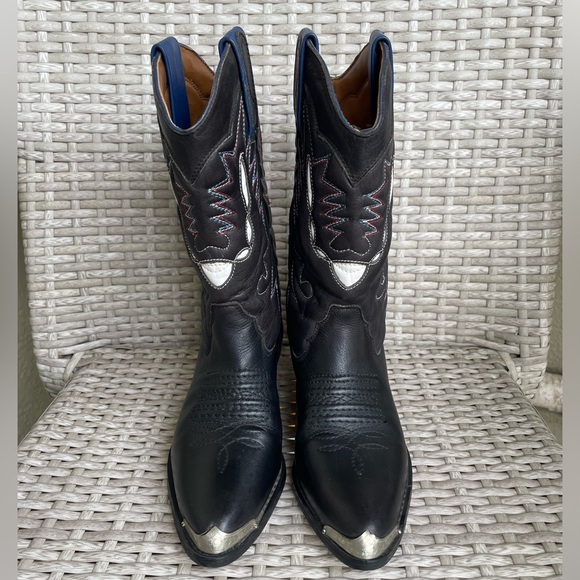 Vittorio Ricci Embroidered, steel toed leather Cowboy Cowgirl boots 5 1/2 - Picture 2 of 10